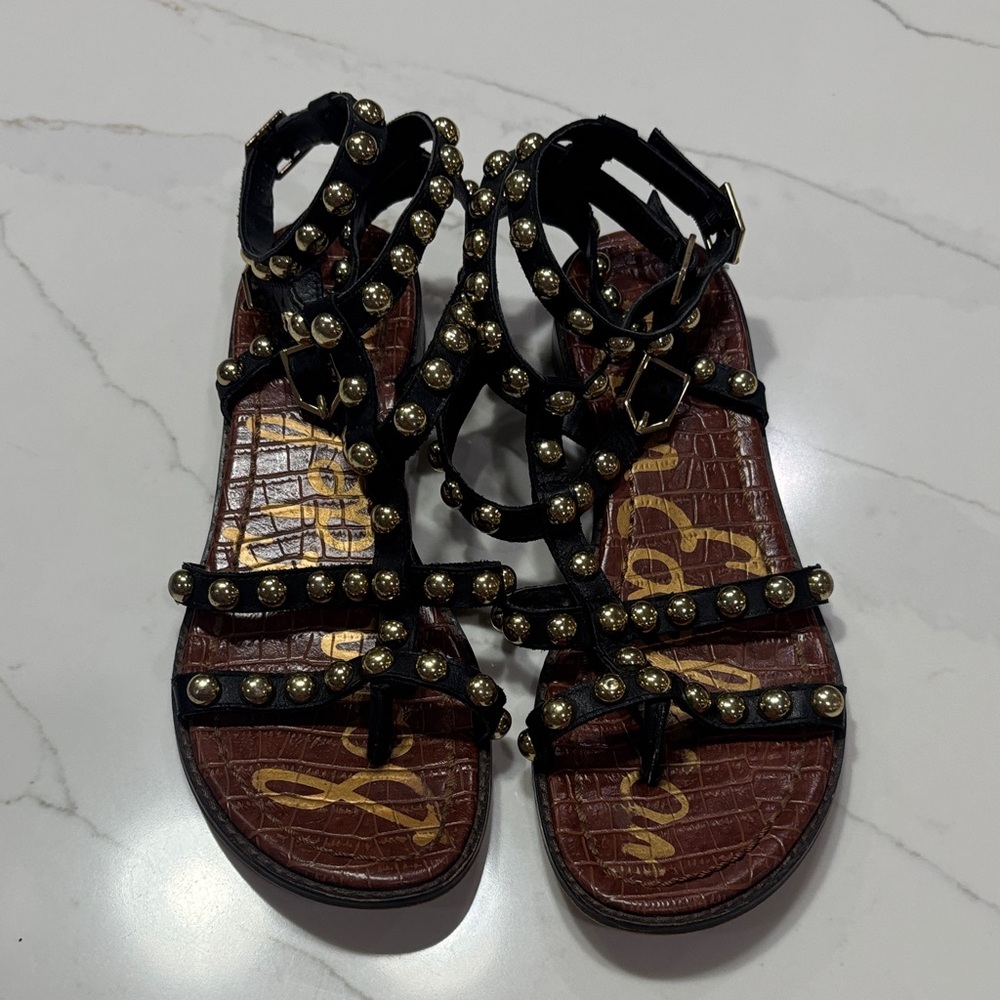 Sam Edelman Black Gladiator Sandals with Gold Studs - Picture 2 of 12